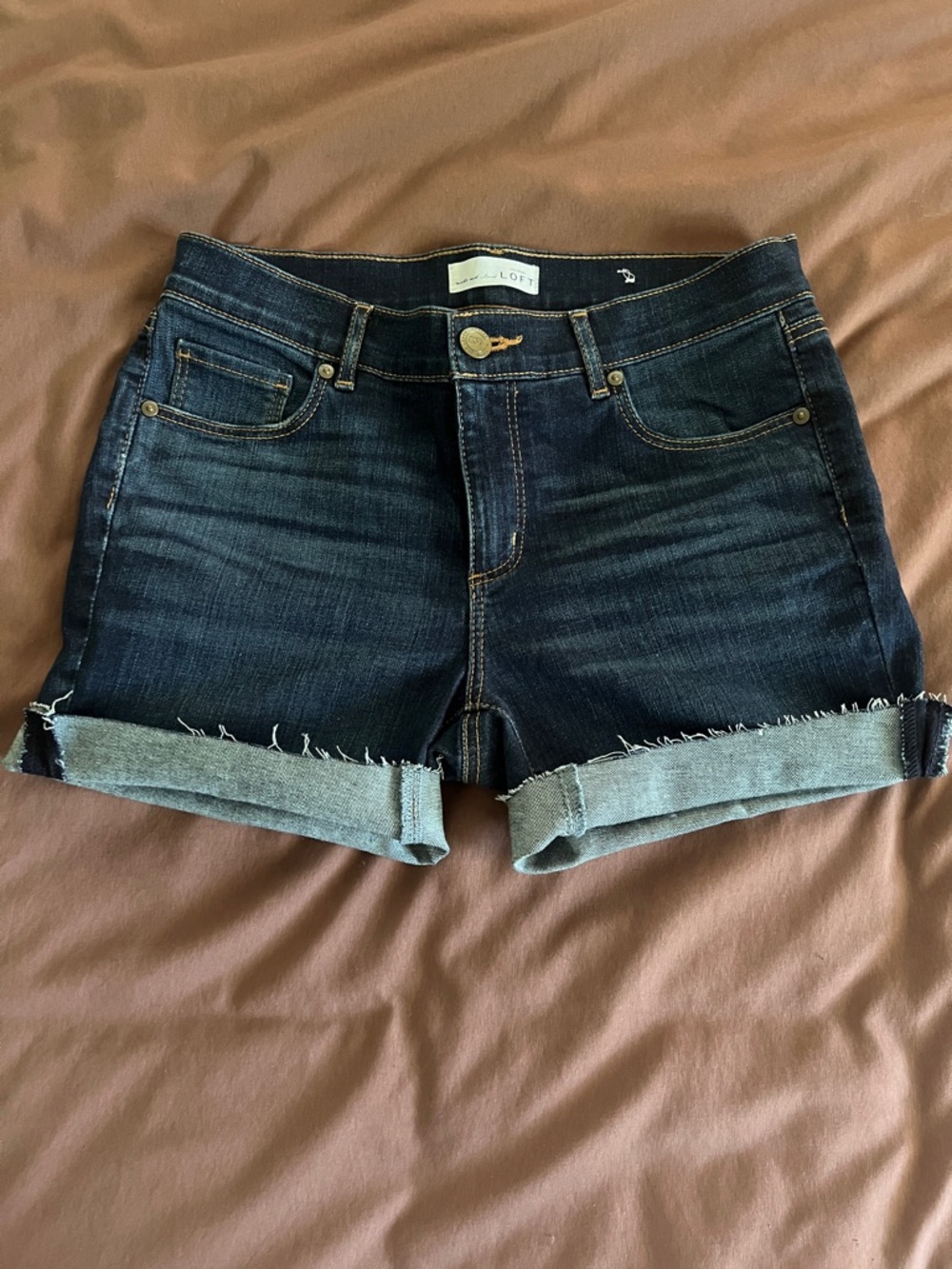 LOFT Dark Indigo Rolled Hem Denim Shorts